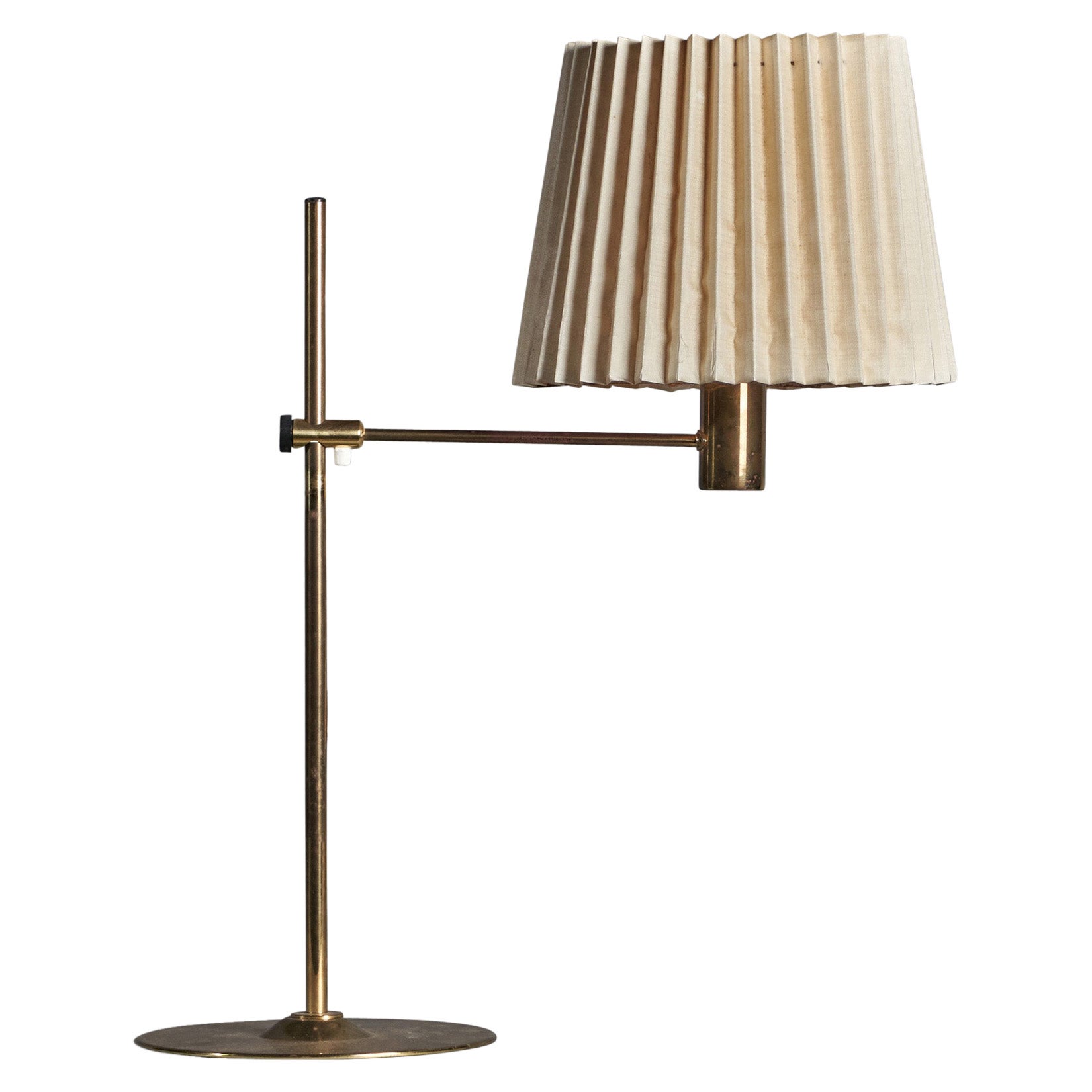 Hans-Agne Jakobsson, Table Lamp, Brass, Fabric, Sweden, 1970s For Sale