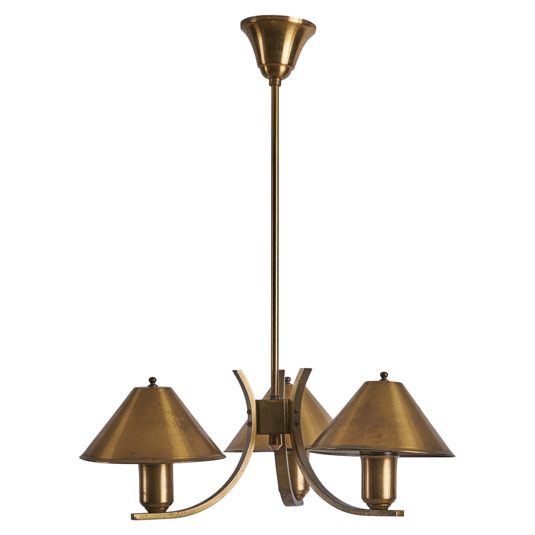 Danish Designer, Chandelier, Brass, Denmark, 1940s For Sale