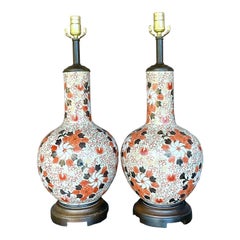 Vintage Regency Imari Flow Gourd Lamps - a Pair