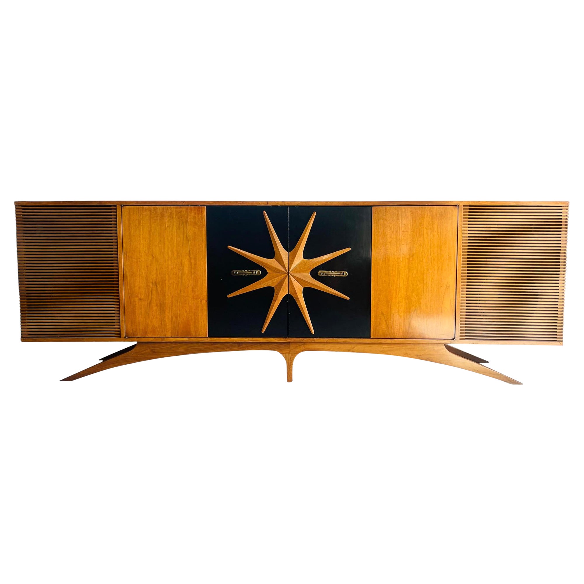 Rare Sculptural Credenza / Stereo Cabinet in Walnut in Manner of Vladimir Kagan For Sale
