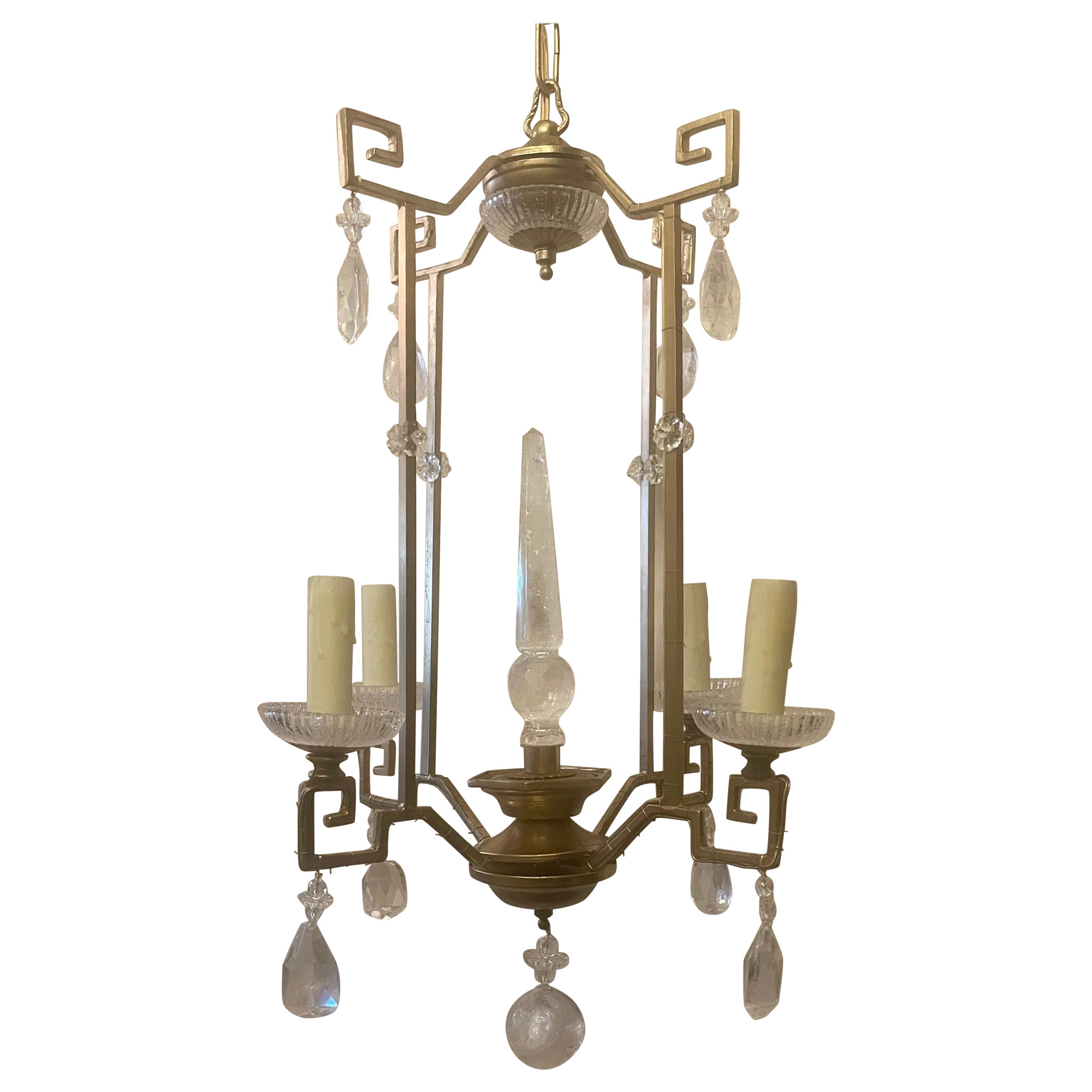 Wonderful Beaded Rock Crystal Gold Gilt Chinoiserie Pagoda Lantern Chandelier For Sale