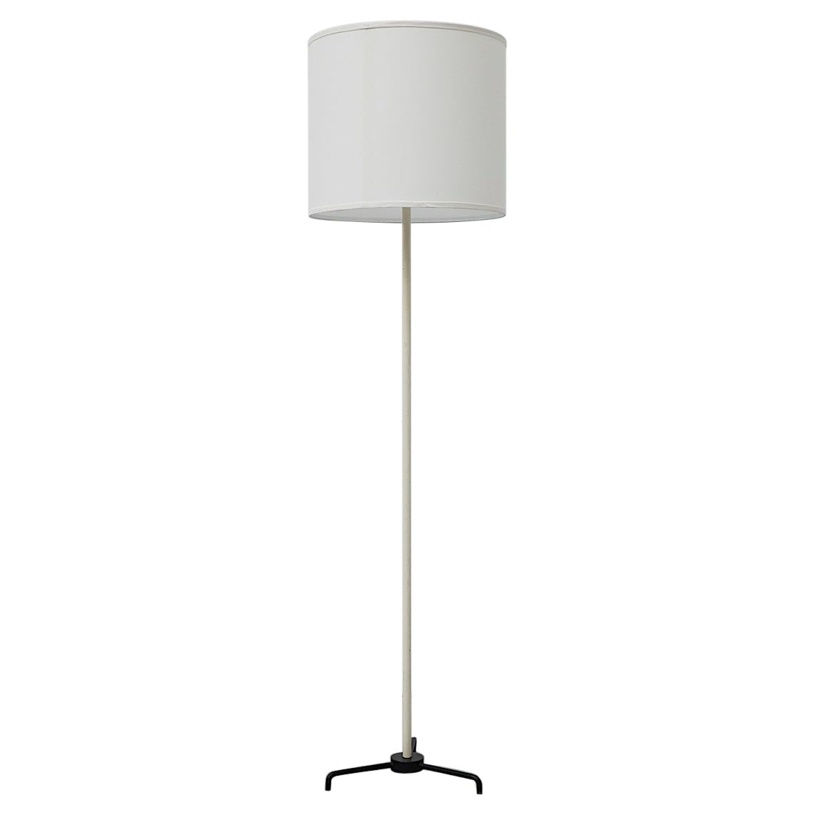 Mid-Century White Mategot Style Floor Lamp w/ Black Tripod Base & Linen Shade