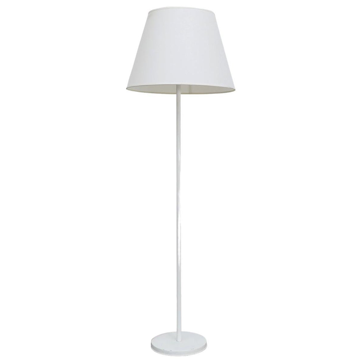 Mid-Century Floor Lamp with White Enameled Metal Base & New White Linen Shade For Sale