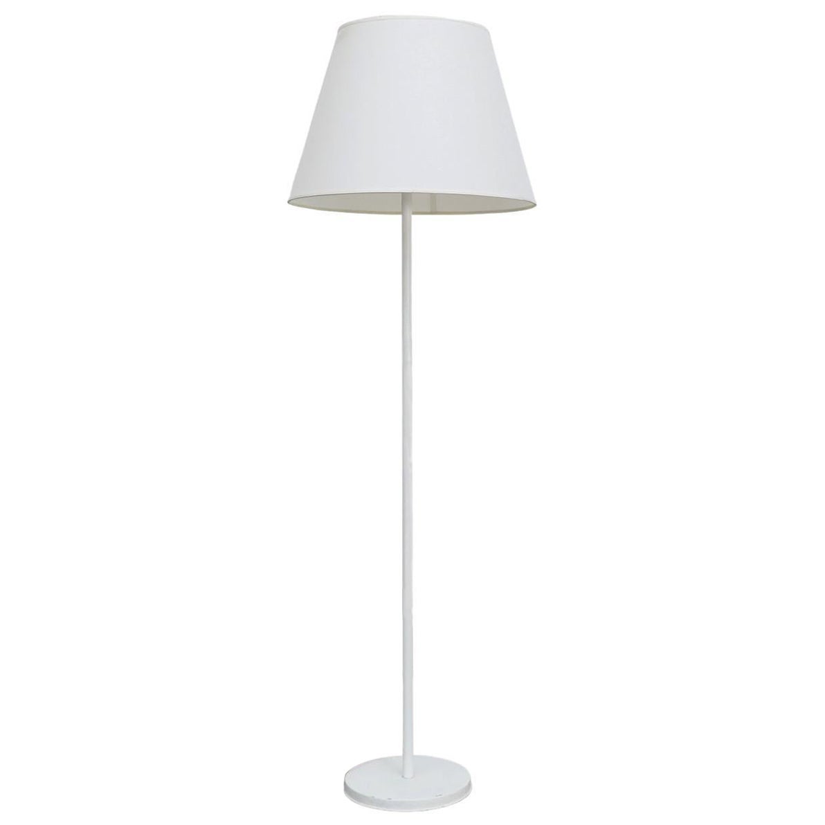 Mid-Century Floor Lamp w/ White Enameled Metal Base and Newer White Linen Shade