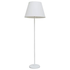 Mid-Century Floor Lamp w/ White Enameled Metal Base and Newer White Linen Shade