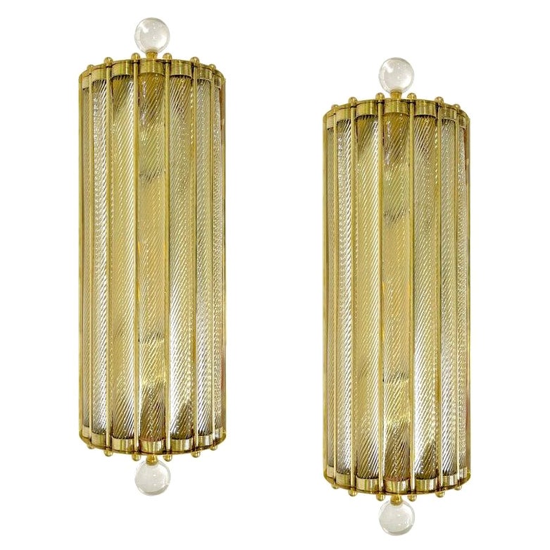 New Italian Art Deco Design Crystal Ball Murano Glass Half Moon Brass Sconces (appliques en laiton)