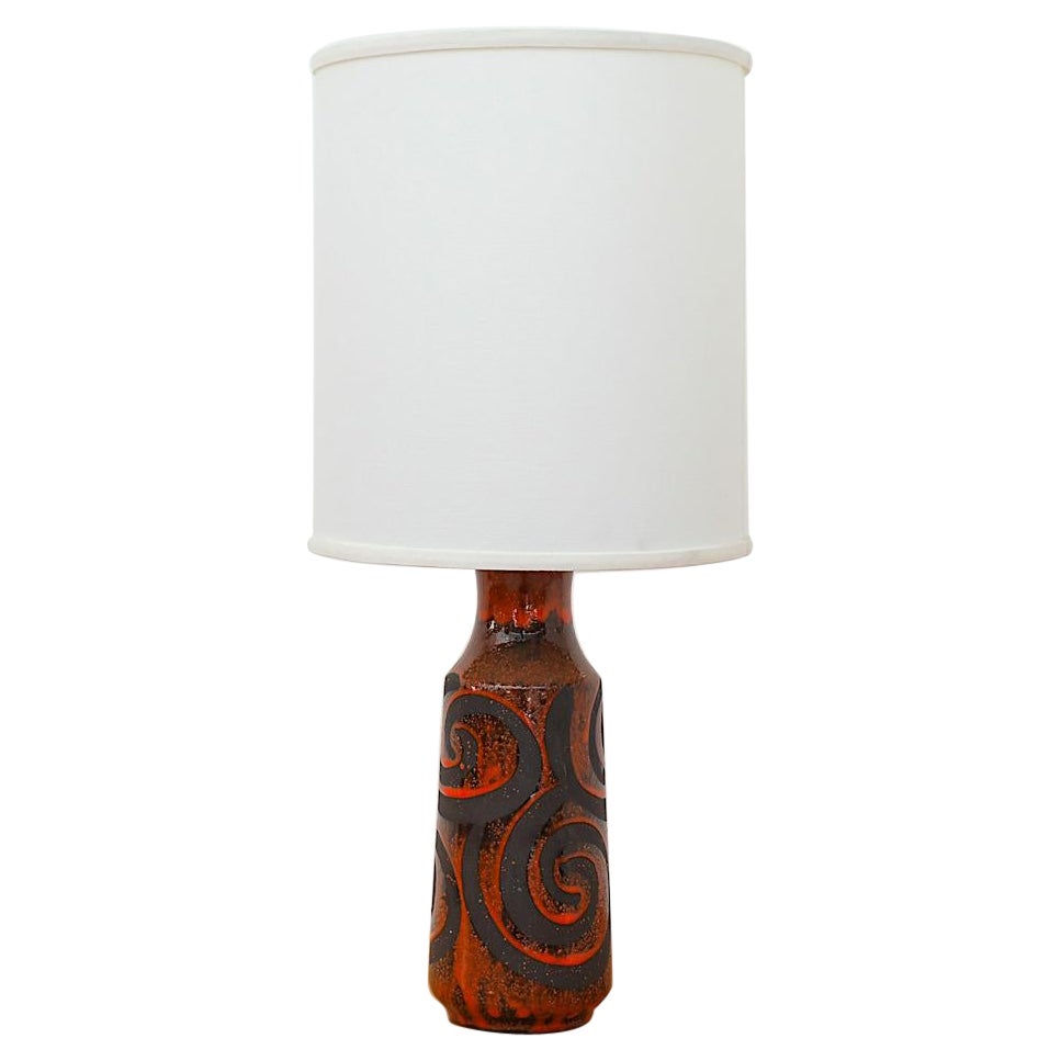 Mid-Century Red and Black Ceramic Table Lamp with Swirl Design