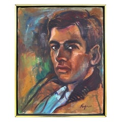 Vintage Expressionniste Original Oil Portrait Painting of a Man