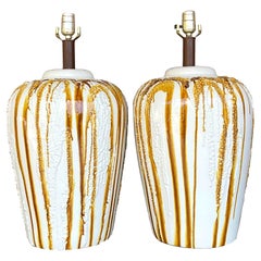 Vintage Boho Glazed Ceramic Drip Lamps - a Pair