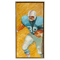 Action Portrait Larry Csonka 1972 Undefeated Miami Dolphins, Oil on Board