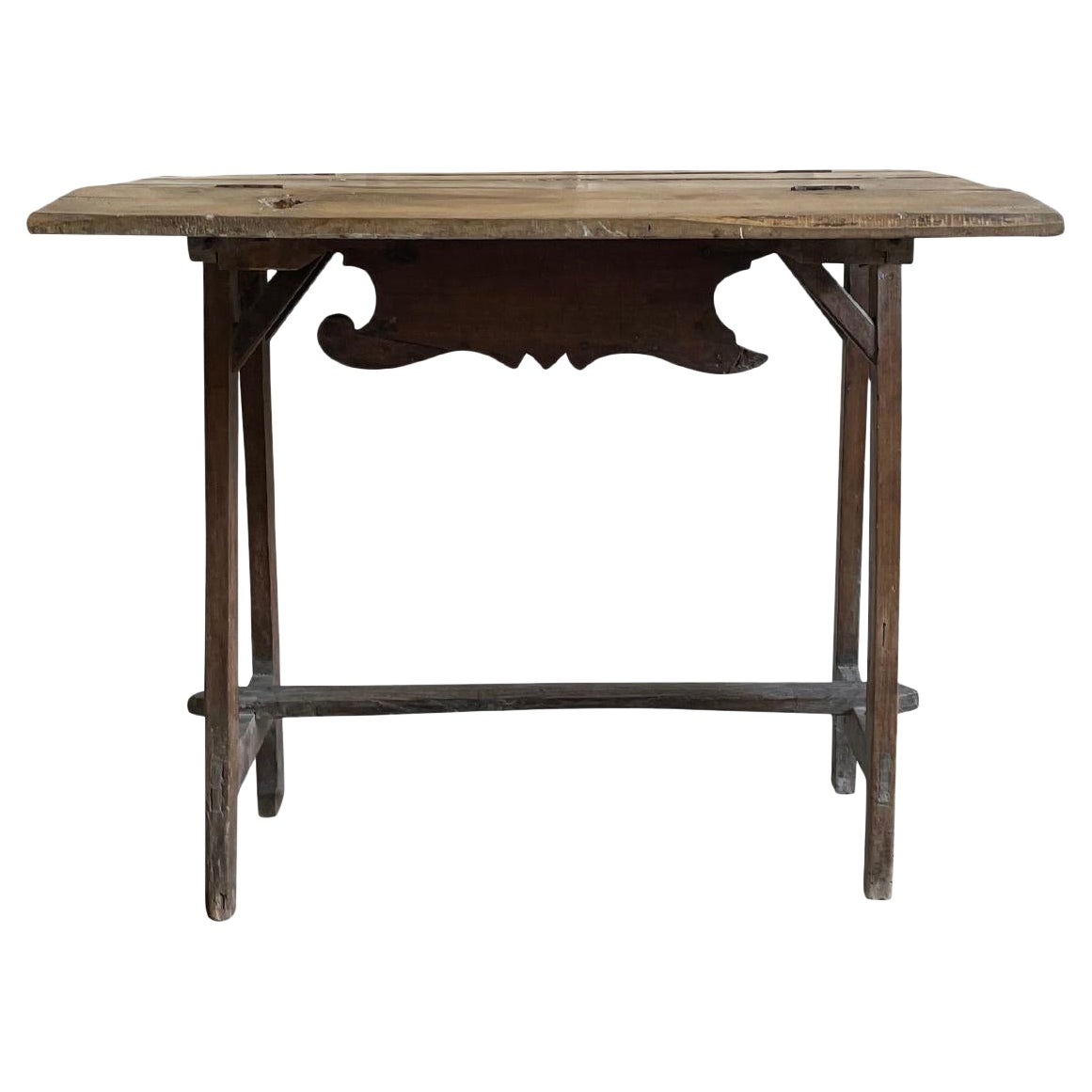 Petite table d'appoint en noyer pliable italienne du 18e siècle - Table toscane ancienne