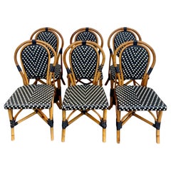 French Style Parisian Cafe Bistro Rattan Dining Side Chairs, Set of Six 