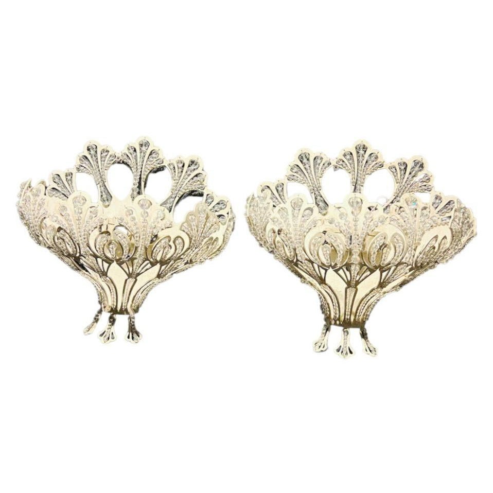 1960's Schoenbeck Rivendell Beaded Crystals White Sconces For Sale