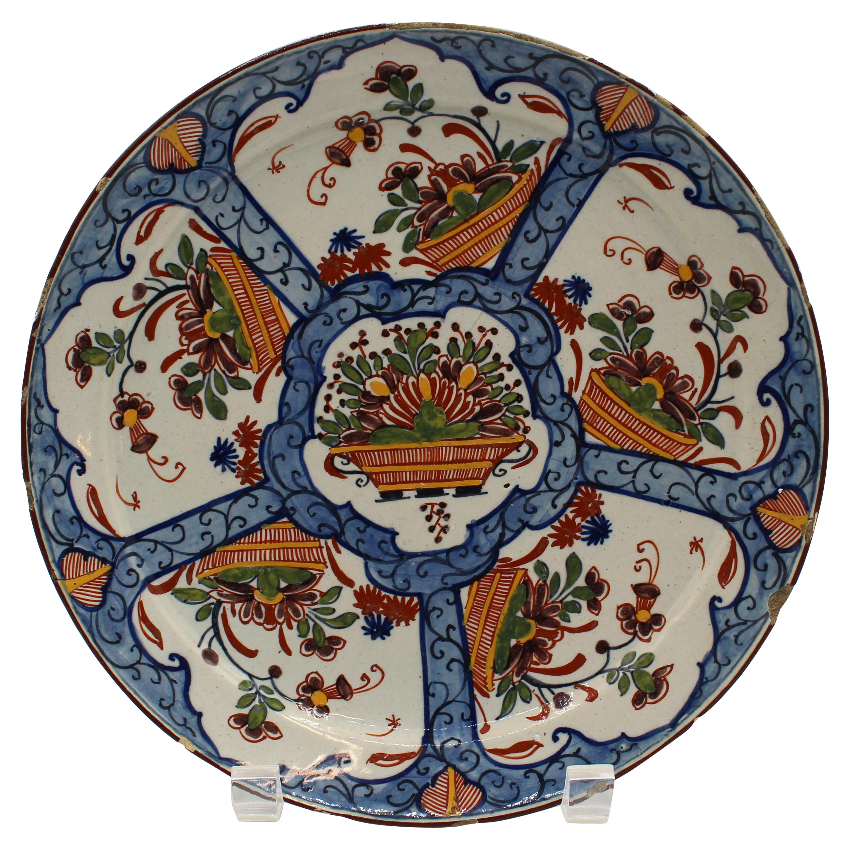 Circa 1770 Delft Polychrome Plate For Sale