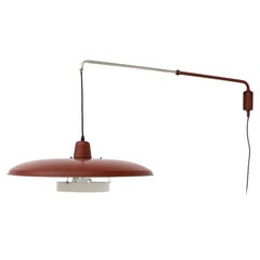 Mid century 'Panama' Style Red Enameled Wall Lamp with Articulating Arm