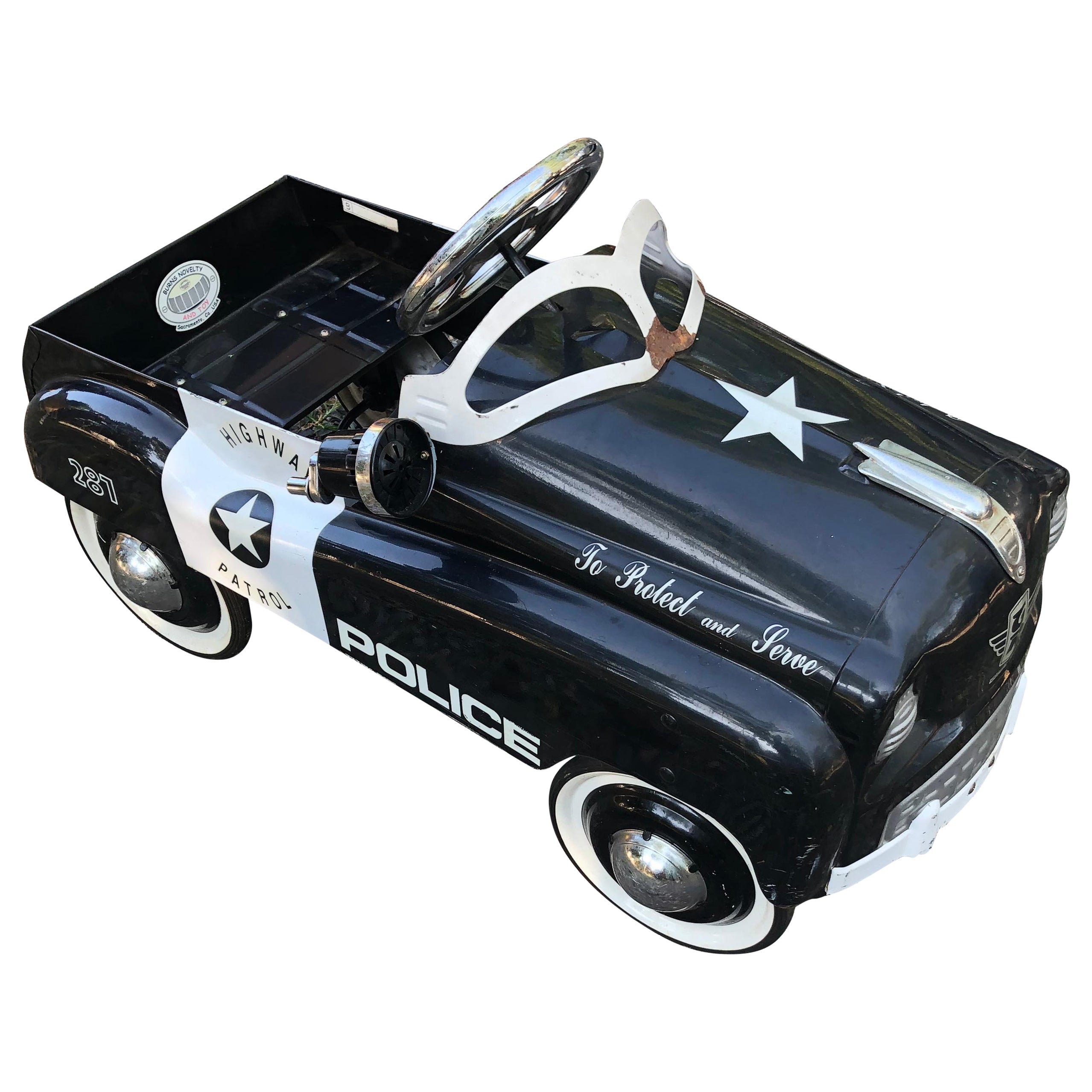 Black & White Vintage Toy Police Pedal Car For Sale