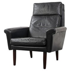 Vintage Teak & Leather Danish Lounge High Back Chair