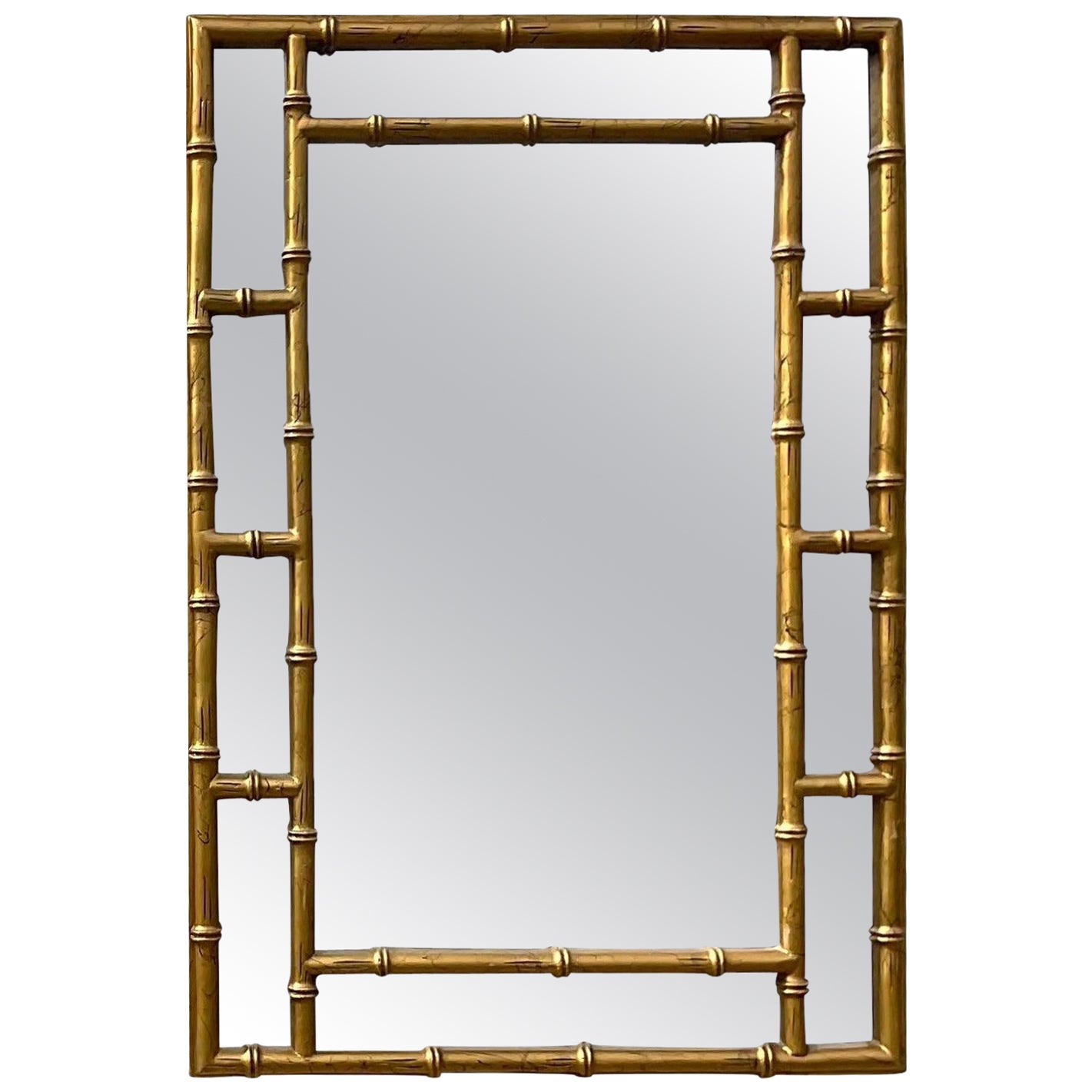 Vieux miroir Regency en bambou doré