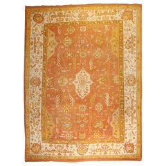 Zabihi Collection Orange  Ivory Antique Oushak Rug