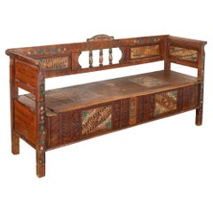 Vintage Original Brown Painted Bench with Storage, Hungary circa 1900's