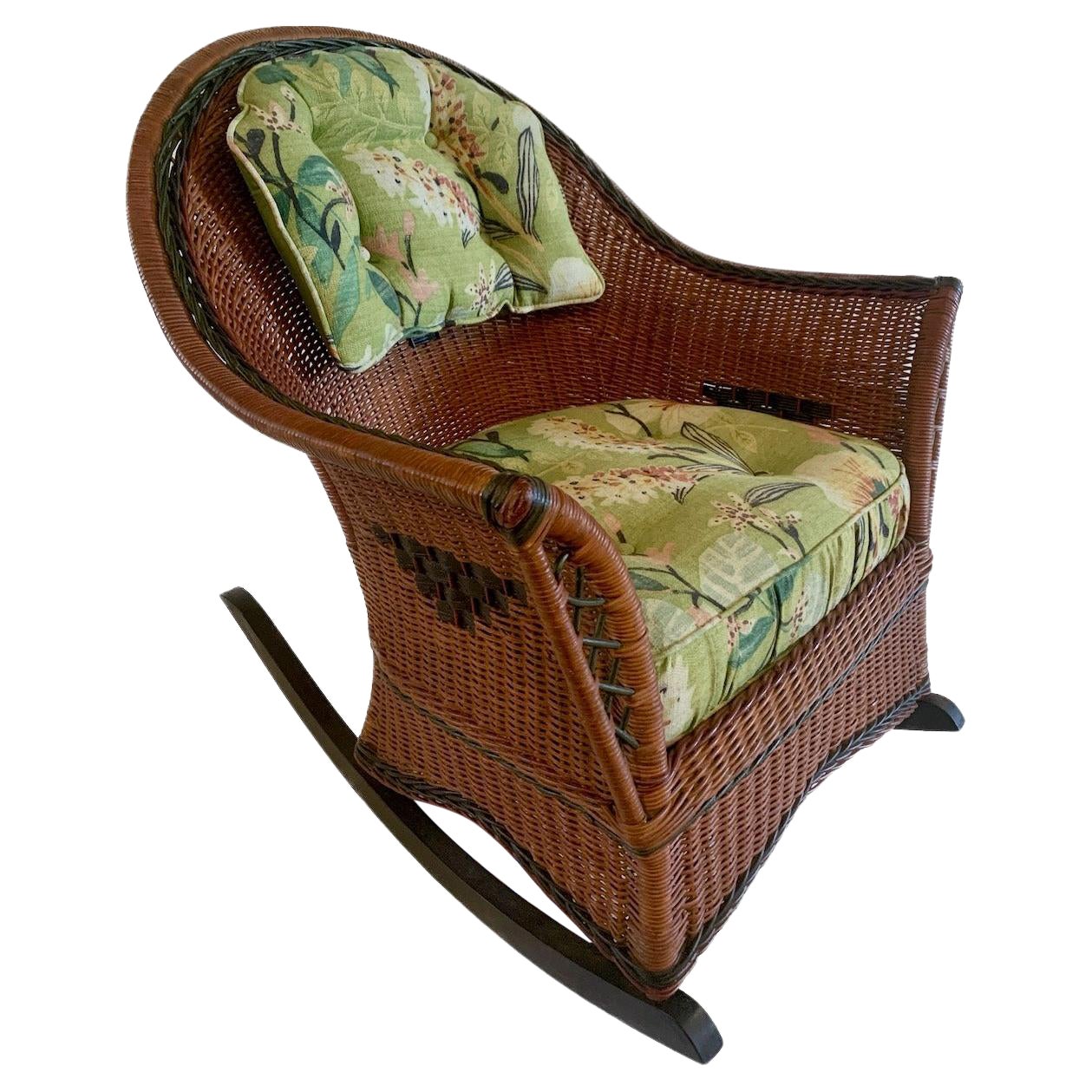 A Natural, Close Woven Wicker Rocker with Diamond Decoration For Sale