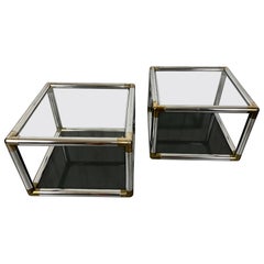Vintage Chrome and Brass Cube End Tables 