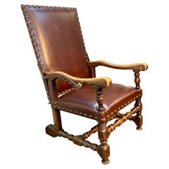 19th Century French Louis XIV Walnut and Leather Reclining Armchair