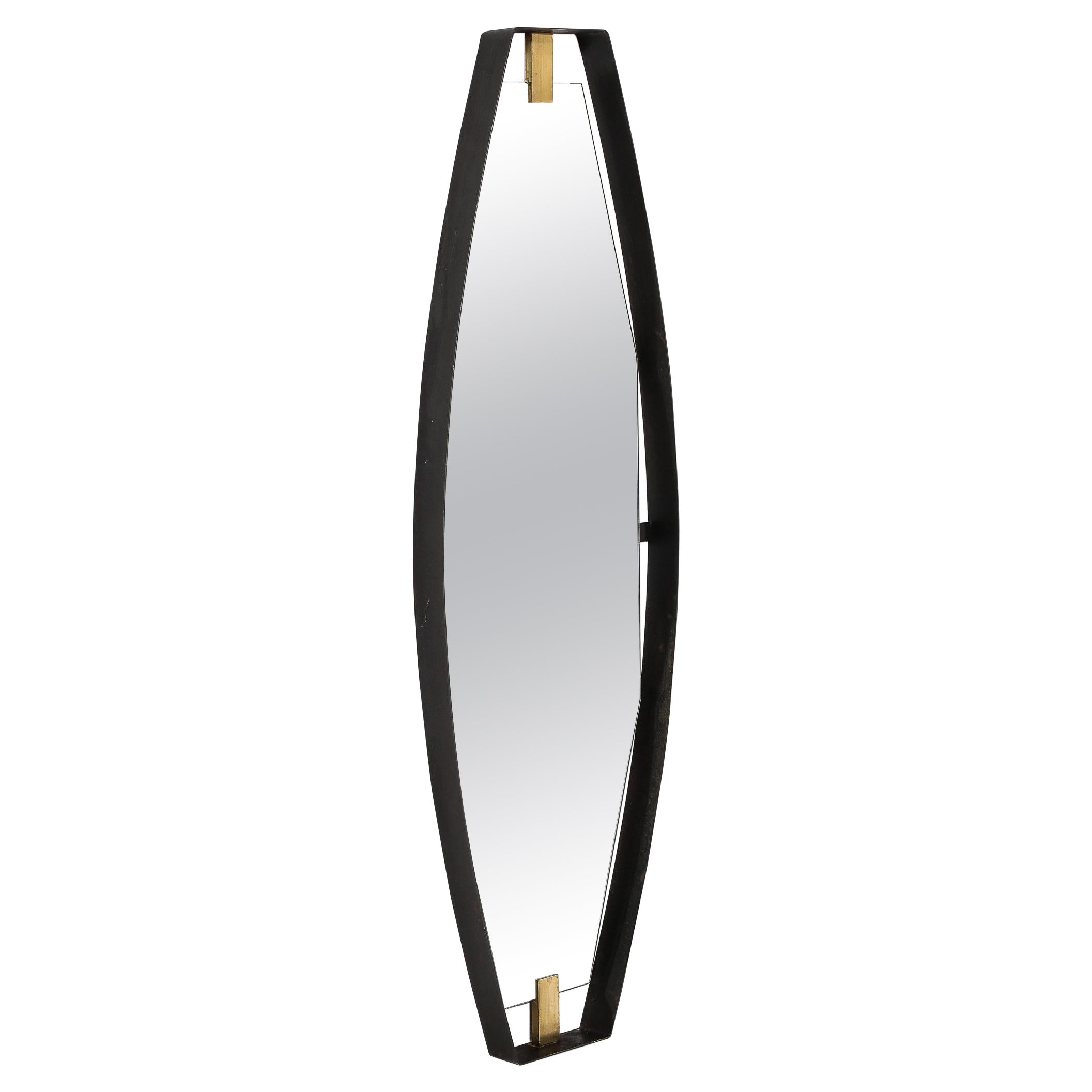 Mid-Century Modernist Black Enameled Bronze Frame & Brushed Brass Mirror