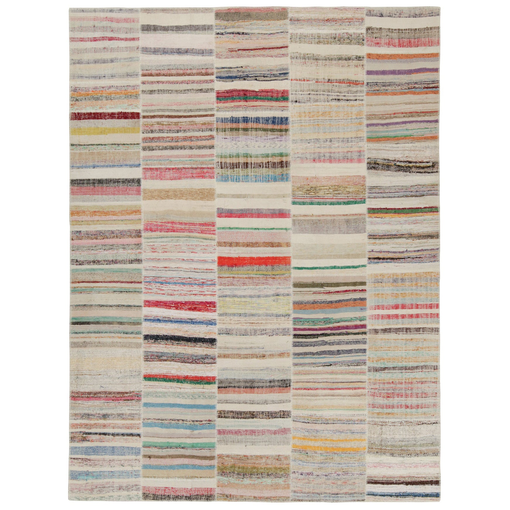 Patchwork-Kilim-Teppich von Rug & Kilim in mehrfarbigen Streifen im Angebot