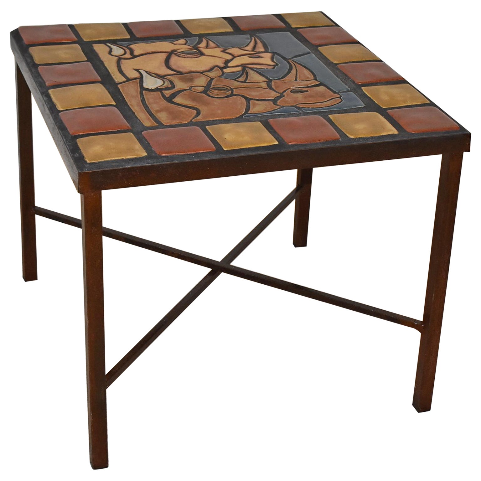 Pewabic Tile Top Side Table For Sale