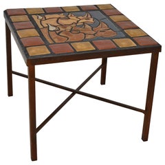 Retro Pewabic Tile Top Side Table