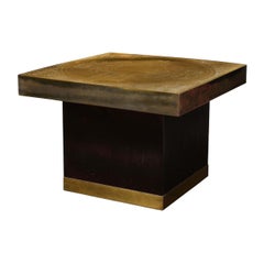 Mid-Century Modernist Brass Side Table w/ Black Base by Mastercraft