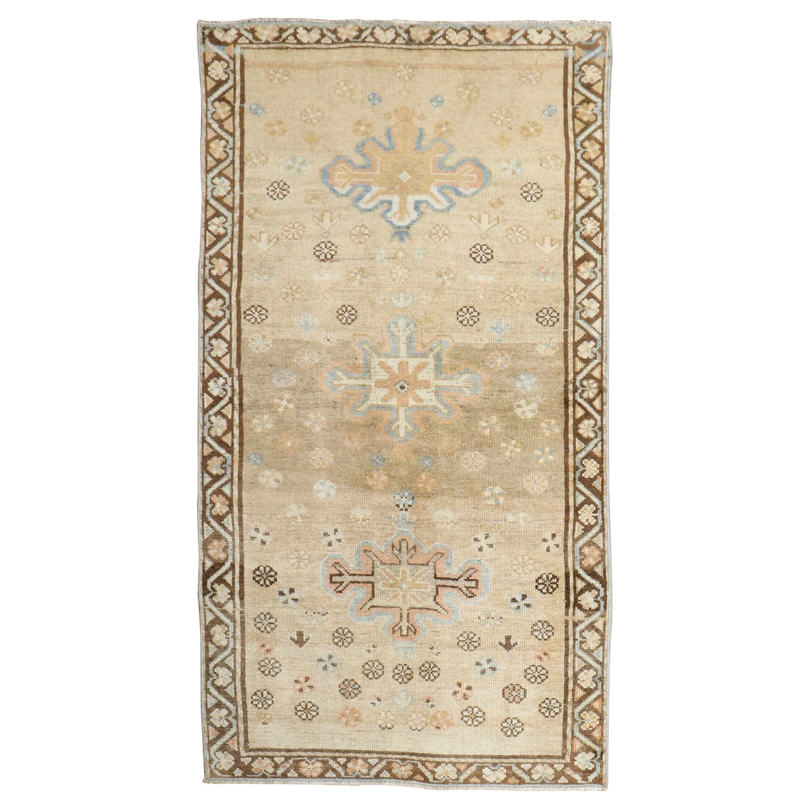 Zabihi Collection Antique Persian Light Brown Scatter Rug For Sale