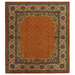 Antique Donegal Arts & Crafts Rug in Orange with Floral Pattern