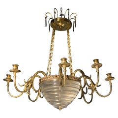 1930’s French Gilt Bronze and Crystal Chandelier