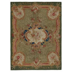 Antique Aubusson Flatweave in Green and Pink with Florals, from Rug & Kilim