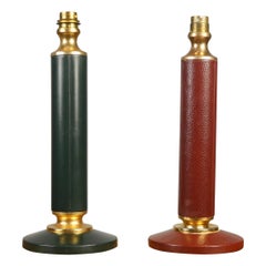 Vintage Pair of leather lamp bases in the style of Jacques Adnet, France, 1940-1950