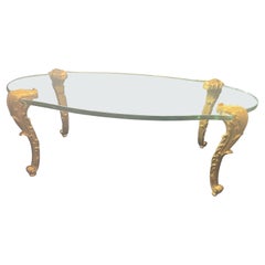 Maravillosa Educación Física Mesa de Cocktail Guerin Louis XV con Cartucho de Hojas y Cristal de Bronce
