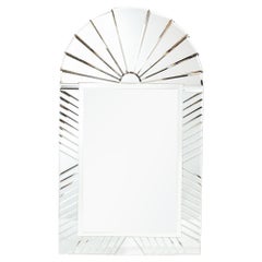 Retro Mid-Century Modernist Arch Form Beveled & Directionally Tessellate Panel Mirror