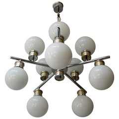 Large Chrome and 10 Opaline Globe Atomic Chandelier