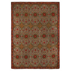 Antique French Needlepoint Rug in Beige with Floral Patterns, from Rug & Kilim