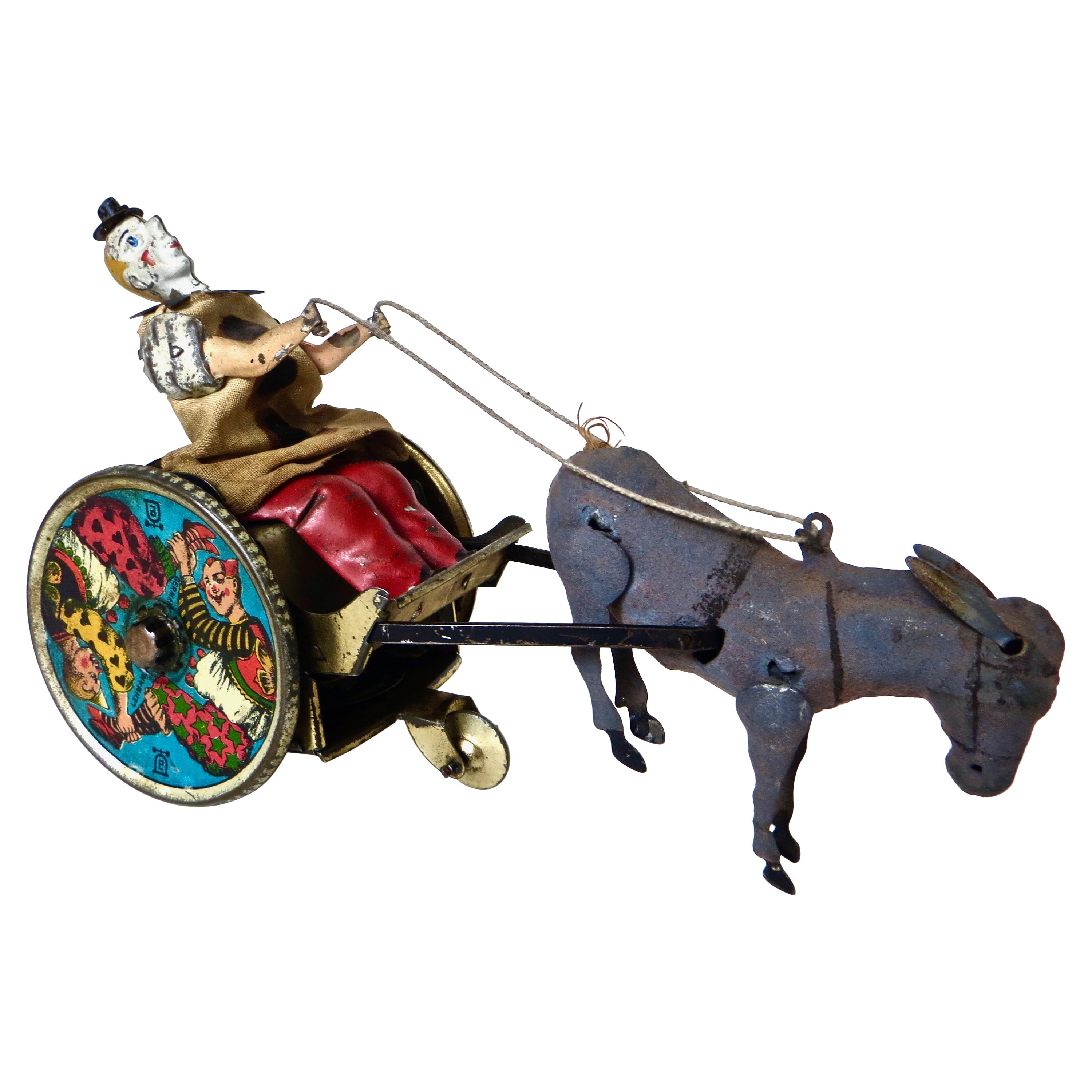 Deutsches Wind-Uhrwerk-Spielzeug aus Zinn von Lehman Co. „Balky Mule“ Circa 1909