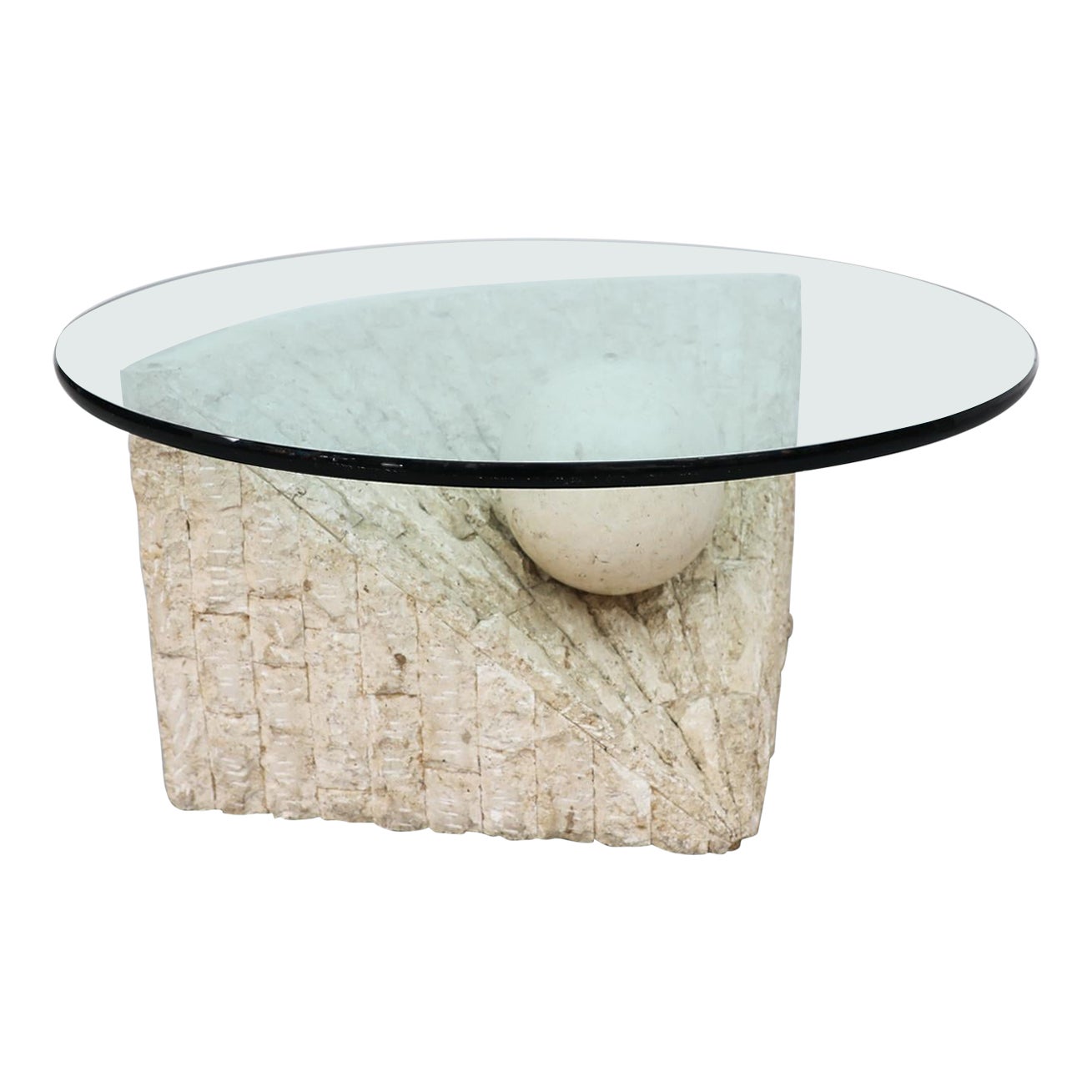 Post-Modern Tessellated Stone Coffee Table with Glass by Magnussen Ponte, 1995 For Sale