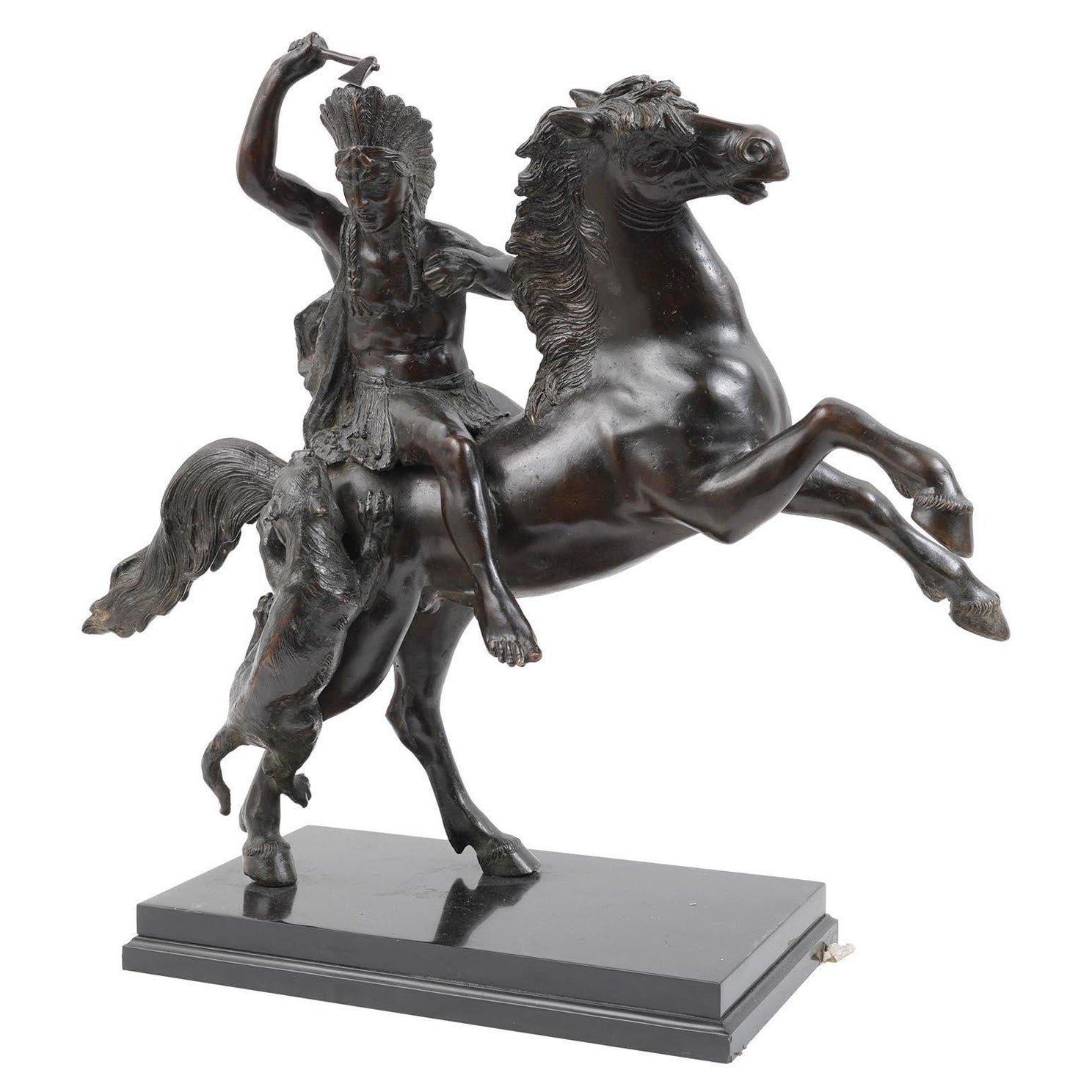 Bronze Sculpture of american Indian Fighting Off Mountain Lion  For Sale