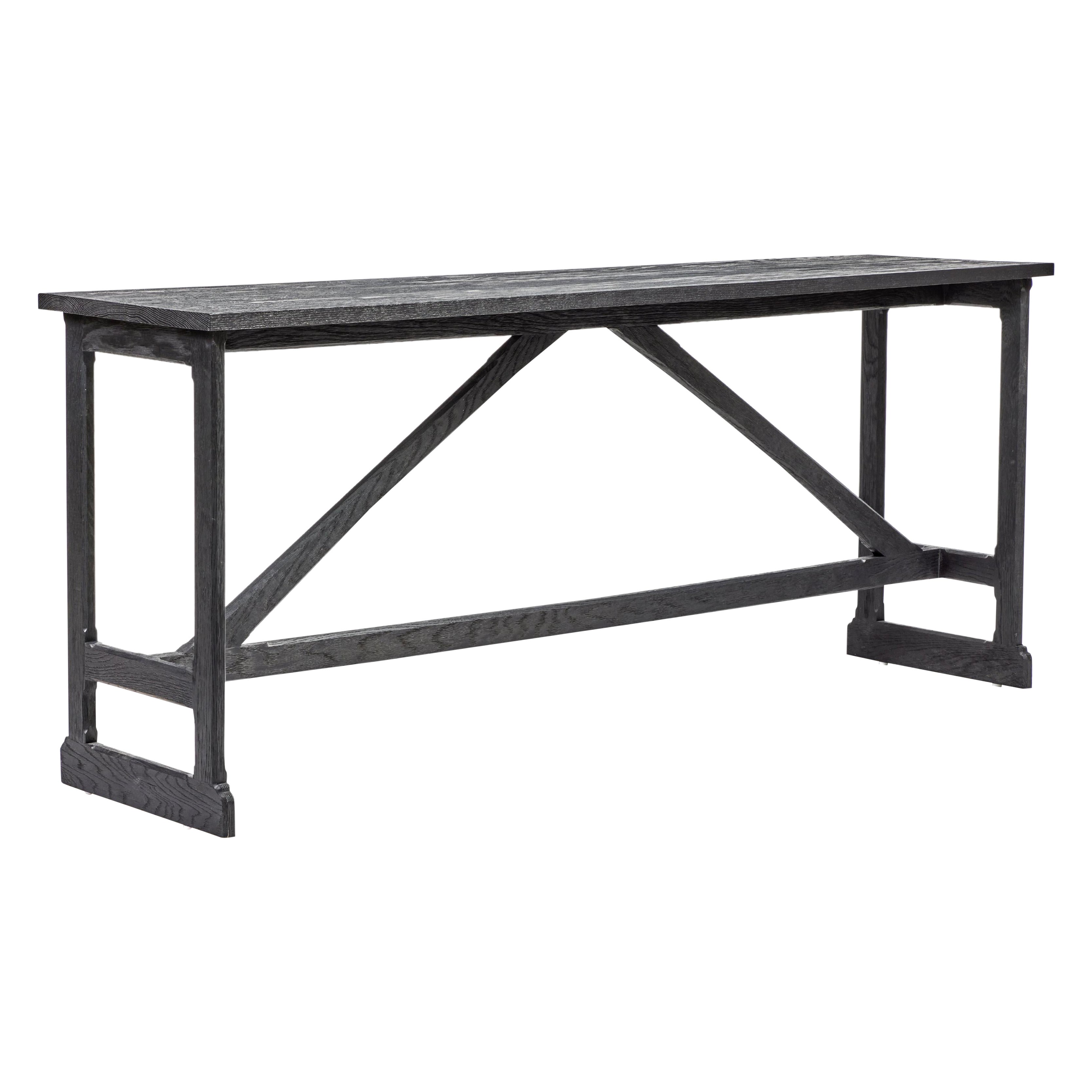 Contemporary Rustic Style West Trestle Console, Large in Tanned Oak by Martin & Brockett For Sale
