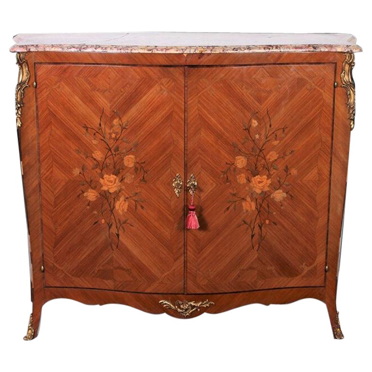 Louis XV Style Ormolu Mounted Marquetry Kingwood Cabinet