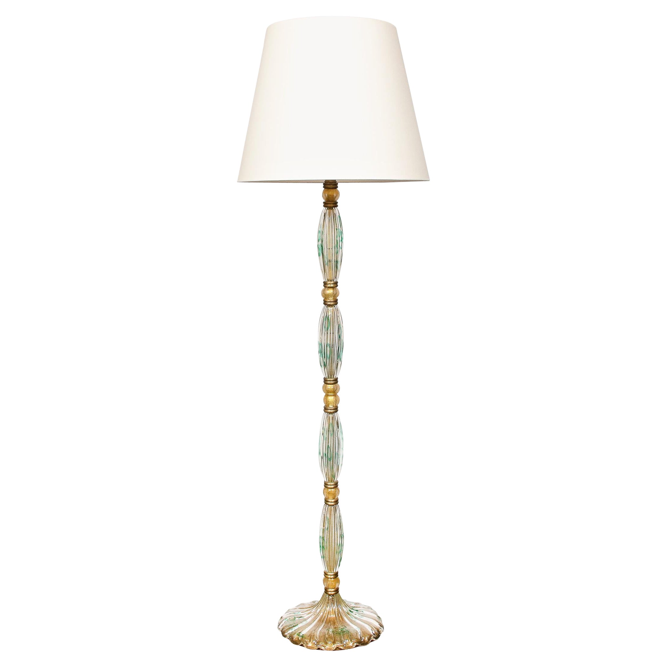 Mid-Century Hand-Blown Clear & Viridian Green Murano Floor Lamp, Barovier & Toso For Sale