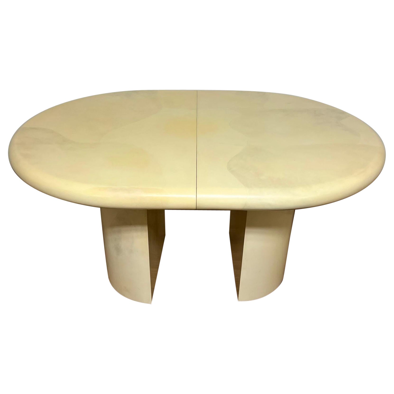 Faux Goat Skin Lacquered Dining Table With Two Leaves, Circa 1980s For Sale