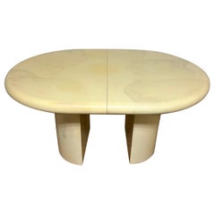 Vintage Faux Goat Skin Lacquered Dining Table With Two Leaves, Circa 1980s