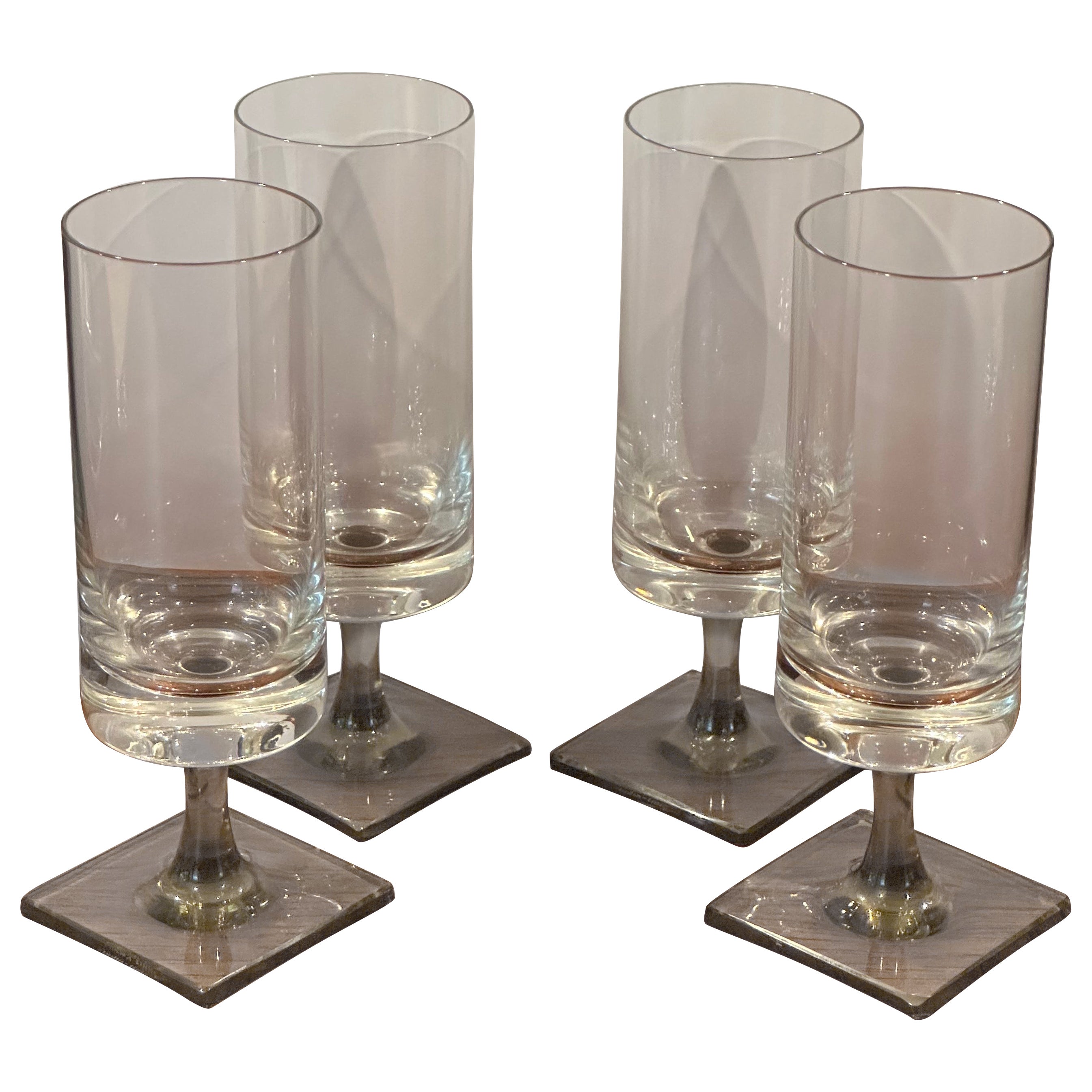 Set von vier quadratischen Eisglasgläsern mit quadratischem Sockel „Berlin“ von G. Butler Jensen für Rosenthal